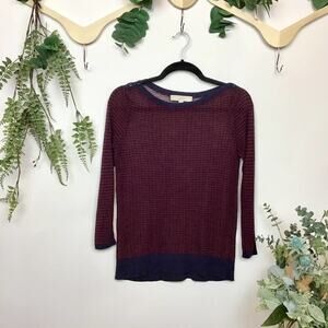 LOFT  Blue & Red Stripe 3/4 Sleeve Knit Top Women's XS